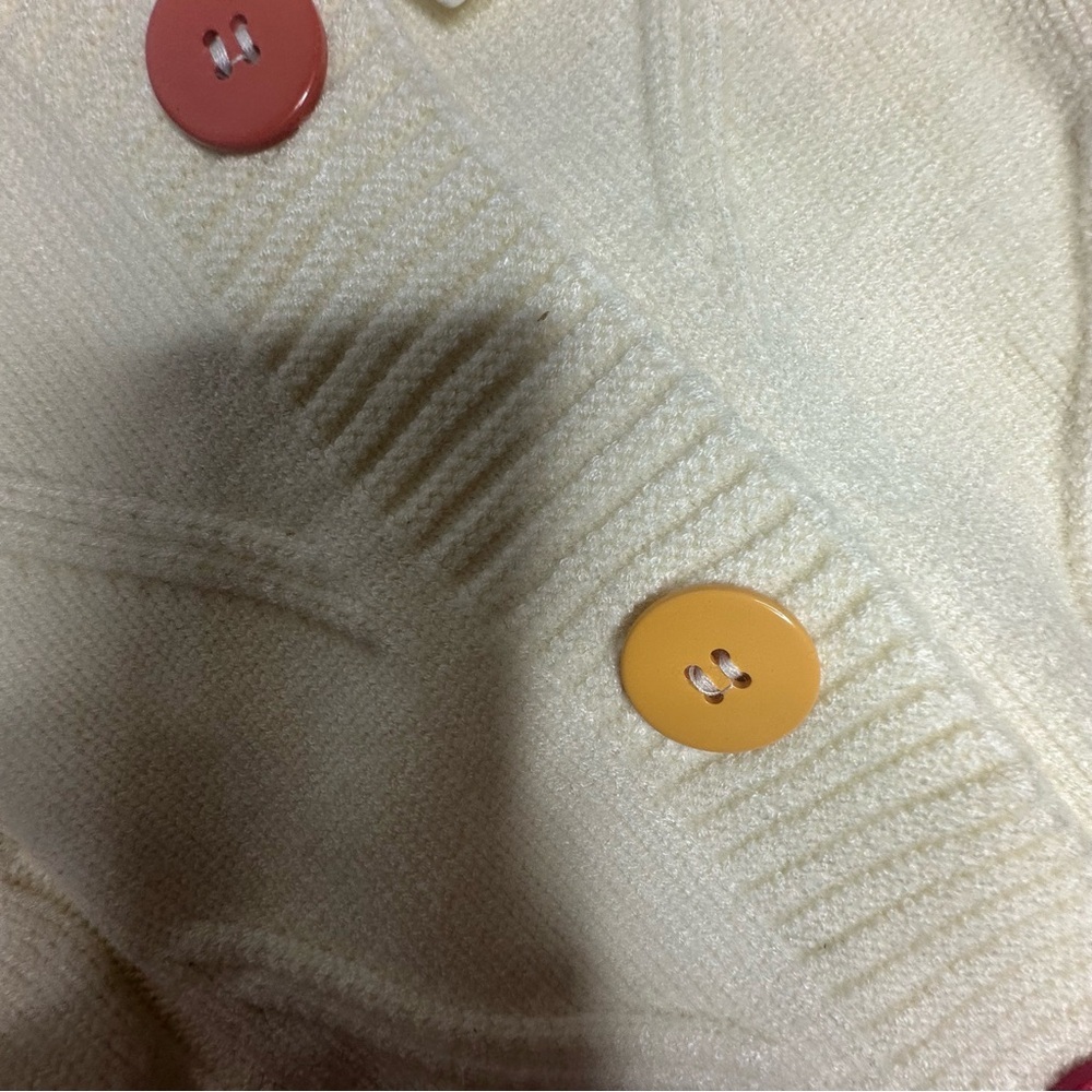 Boho Free People Inspired Ebossy Off White Cable Knit Cardigan Colorful Button S - Picture 12 of 13